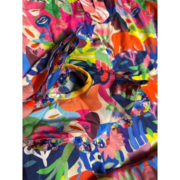 CeliaB Designer Faces & Florals Ruffled‎ Hem Multicolored Mini Dress Size XS - Picture 12 of 12